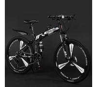 Bicicleta De Montaña Plegable De 24'', 26'' Y 27,5''- Bicicleta Doble Suspensión para Hombre Y Mujer, con 21 Velocidades, Cuadro De Acero De Alto Carbono Y Ruedas De Tres Radios A,24 Inch