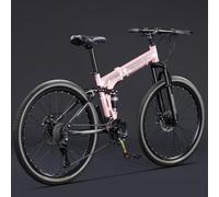 Bicicleta De Montaña Plegable De 24 Y 26 Pulgadas, 21 Velocidades, Frenos De Disco Dobles, Ruedas De Radios Y Suspensión Doble para Hombres Y Mujeres Adultos C,24inch