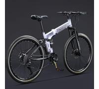 Bicicleta De Montaña Plegable De 24 Y 26 Pulgadas, 21 Velocidades, Frenos De Disco Dobles, Ruedas De Radios Y Suspensión Doble para Hombres Y Mujeres Adultos B,26inch