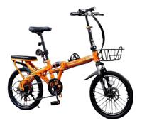 Bicicleta De Montaña Plegable De Acero De Alto Carbono De 16", 20" Y 22", con Freno De Disco Doble, 7 Velocidades Y Altura Ajustable, para Hombre Y Mujer,Orange-16