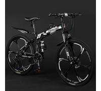 Bicicleta De Montaña Plegable para Adultos De 24/26/27,5 Pulgadas, 21 Velocidades, Frenos De Disco Dobles, Ruedas De Seis Radios, Doble Suspensión, De Acero Al Carbono A,27.5 Inch