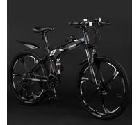 Bicicleta De Montaña Plegable para Adultos De 24/26/27,5 Pulgadas, 21 Velocidades, Frenos De Disco Dobles, Ruedas De Seis Radios, Doble Suspensión, De Acero Al Carbono E,24 Inch