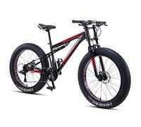 Bicicleta de montaña rígida con neumáticos anchos de 24 pulgadas para hombres y mujeres, doble suspensión, ideal para senderos de montaña, 21/27 velocidades, con asiento ajustable y doble freno de d