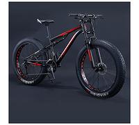 Bicicleta de montaña rígida de 24 pulgadas con neumáticos anchos para hombre y mujer, doble suspensión, ideal para senderos de montaña, con asiento ajustable y doble freno de disco, color negro, 7 v