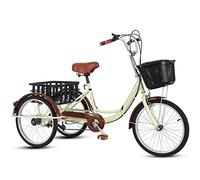 Bicicleta de Tres Ruedas Triciclo for Adultos de 20 Pulgadas con Marco de Acero de Alto Carbono y Cesta de Compra, pedaleo en Negro y Beige.(Beige)