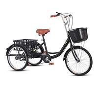 Bicicleta de Tres Ruedas Triciclo for Adultos de 20 Pulgadas con Marco de Acero de Alto Carbono y Cesta de Compra, pedaleo en Negro y Beige.(Black)