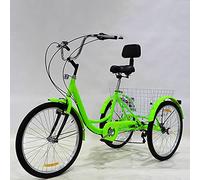 Bicicleta de Tres Ruedas Triciclo for Adultos de 24 Pulgadas, 7 velocidades, con Canasta y Respaldo, Manillar Ajustable, Azul, Verde y Negro.(Green)