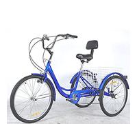 Bicicleta de Tres Ruedas Triciclo for Adultos de 24 Pulgadas, 7 velocidades, con Canasta y Respaldo, Manillar Ajustable, Azul, Verde y Negro.(Blue)