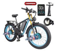 Bicicleta eléctrica de doble motor KETELES K800 Pro, 2000 W, 48 V, 23 Ah, horquilla delantera de doble hombro, freno hidráulico con luz de freno Azul 49cm (170-175cm)