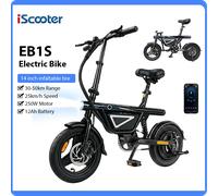 Bicicleta Eléctrica IScooter EB1S con Motor de 250W, Batería de 12AH, Velocidad Máxima de 25km/h, Neumáticos Inflables de 14 Pulgadas, Bicicleta Plegable para Adultos con Control por APP, Bicicleta EB