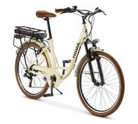 Bicicleta eléctrica Nilox 250W 65km autonomía 26″ 6 velocidades LED beige/marrón