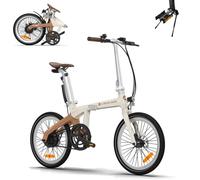 Bicicleta Eléctrica Plegable Ado AirCarbon de 20 Pulgadas para Adultos, Ultraligera 14,5 kg, Transmisión por Correa, Motor Bafang, Modos Eco y Sport, GPS, LCD, Autonomía de Hhasta 100 km (Caqui)