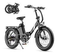 Bicicleta Eléctrica, Touroll S3 Negra bicicleta electrica plegable, 20"×3.0" fat bike Autonomía 65 km, e-bike con Motor 250W 50 Nm, Horquilla Amortiguada, Portaequipajes, Bici Eléctrica Hombre y Mujer