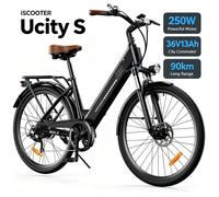 Bicicleta eléctrica urbana iScooter UcityS para desplazamientos diarios, 26", 36V, 13Ah, 55 millas, 35 km/h, con cuadro de paso bajo y sin bloqueo. Negro