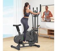 Bicicleta Elíptica, 2 en 1 Bicicleta Elíptica y Bicicleta Estática con Asiento, Monitor LCD, Resistencia Ajustable, Pedal Antideslizante, Máquina Elíptica para Ejercicios Aeróbic en Interiore