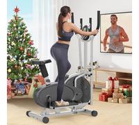 Bicicleta Elíptica, 2 en 1 Bicicleta Elíptica y Bicicleta Estática con Asiento, Monitor LCD, Resistencia Ajustable, Pedal Antideslizante, Máquina Elíptica para Ejercicios Aeróbic en Interiore