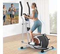 Bicicleta Elíptica Magnético con 16 Niveles de Resistencia, Máquina Elíptica Ultra Silenciosa para el Hogar, Monitor LCD, Portabotellas, 120KG de Capacidad de Carga Plateado