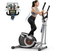 Bicicleta Elíptica para Casa, Máquina Elíptica Magnética Ultra Silenciosa con 16 Niveles de Resistencia, Monitor LCD, Pedal Antideslizante, Capacidad de Carga 265 LBS Fitness Elíptico (Plateado)