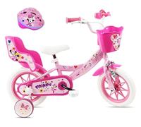 Bicicleta Infantil de 12 ' Minnie de Disney Viene con Casco Minnie y Equipada con 1 Freno, Cesta Delantera, Soporte Trasero para muñecas, Guardabarros, cárter y estabilizadores