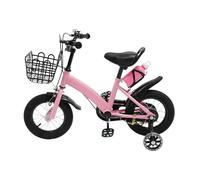 Bicicleta infantil de 12 pulgadas con ruedas estabilizadoras y cesta, bicicleta para niños y niñas con timbre manual, botella de agua y guardabarros, flexible, ajustable, para 2 a 5 años (rosa, 12