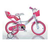 Bicicleta infantil DINO BIKES 144R-UN acero rosa blanco 14" con ruedas de entrenamiento
