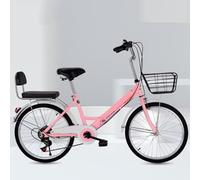 Bicicleta para adultos, plegable, 6 velocidades, ajustable, doble freno, respaldo de asiento trasero, multicolor, varios tamaños (rosa)