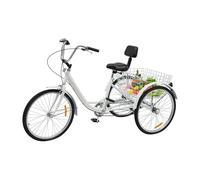 Bicicleta para adultos, Triciclo adulto de 24 pulgadas 6 velocidades blanco con cesta y respaldo extraíbles, capacidad de carga de 210 lb