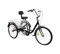 Bicicleta para adultos, triciclo adulto de 24 pulgadas de 6 velocidades con cesta extraíble, capacidad de 209,44 libras, negro