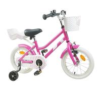 Bicicleta para niños de 14 pulgadas de acero rosa oscuro para 3-5 años | Bicicleta infantil de 14 pulgadas, cuadro de acero, sillín y manillares ajustables, frenos de tiro lineal y tambor