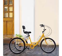 Bicicleta plegable para adultos de 24 pulgadas, 7 velocidades, triciclo para adultos, con respaldo y cesta de la compra para adultos y personas mayores (amarillo)
