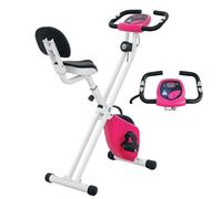 Bicicleta plegable para apartamento HOMCOM - Colaboración Aosom.fr x FFHandball - 8 niveles de resistencia magnética con asiento trasero Rosa