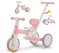 Bicicleta sin Pedales a Partir de 1 año, Triciclo 5 en 1 con Barra de Empuje para niños, Bicicleta sin Pedales para niños pequeños, Regalo para niños y niñas， Rosa