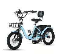 Bicicletas Eléctricas,Triciclo Eléctrico Plegable Con Neumáticos Anchos,Cuadro De Fácil Acceso,Material De Acero De Alto Carbono,Cesta Delantera,Portaequipajes Trasero Blue