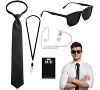BICUIYIT Kit de Accesorios para Disfraz de Agente Secreto, Servicio Secreto y Espía (MIB) | Juego Completo con Lentes y Accesorios para Carnaval y Rol