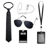 BICUIYIT Kit de Accesorios para Disfraz de Agente Secreto, Servicio Secreto y Espía (MIB) | Juego Completo con Lentes y Accesorios para Carnaval y Rol (juego B)