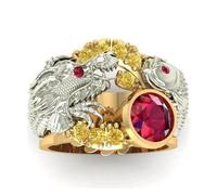 bicup Anillo Anillos Mujer Hombre Rings Anillos De Mujer Dragón De La Suerte Anillos De Carpa De La Suerte Amuleto Accesorios De Aniversario 10 Oro