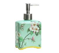Bicuzat Dispensador de jabón de cerámica, Botella de loción, Botella de jabón con Bomba extraíble, dispensador de patrón de Flores para jabón de Cocina, jabón de baño, loción y Aceite Esencial, Cian,
