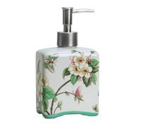 Bicuzat Dispensador de jabón de cerámica, Botella de loción, Botella de jabón con Bomba extraíble, dispensador de patrón de Flores para jabón de Cocina, jabón de baño, loción y Aceite Esencial, Beige