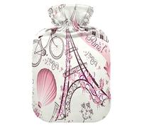 Bicycle Paris - Botella de agua caliente con tapa, 1 L de agua caliente transparente con compresa, ideal para calambres de espalda y hombros, calentador de pies para niños y mujeres