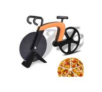 Bicycle pizza cutter - Double stainless steel blade with non-stick coating and stand - Color orange