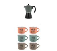 Bidasoa Lote VERA - Cafetera verde Aluminio 9 Tazas (7605009) + Quid SET DE 6 TAZAS CERÁMICO SURTIDO
