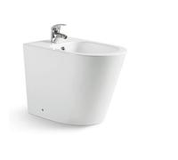 Bidé de porcelana blanco modelo Cube, lineas redondas para un detalle moderno, compacto adosado a la pared y de instalación a suelo. Incluye fijaciones.