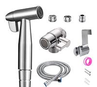 Bidet - Alcachofa de ducha de mano de acero inoxidable, ducha de acero inoxidable musulmán y kit de pulverización de pañales, con dispensador de grifo, inodoro de manguera y gancho o soporte de pared