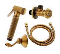 Bidet de bronce antiguo, pistola rociadora para asiento de inodoro, juego de ducha higiénico, grifo de bidé con soporte de ducha de latón, triángulo tallado antiguo, 4