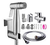 Bidet Handbrause Set, Premium Doppelfunktion Edelstahl Gebähet Bidet Handbrause mit G1/2" T ventil und eine G3/8" Adapte, für Dusche Badezimmer Hygiene Toilettenpapier Windelreinigung