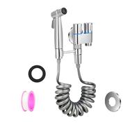 Bidet para WC - Set de Ducha Higiénica con Manguera 1.5 m y Válvula 2 Vías - Grifo de Alta Presión y Ahorro de Agua - Ducha Ergonómica para Baño y Cocina (Plata)