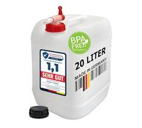 Bidón de 20 litros con grifo (DIN 61). | Grifo atornillable, tapa de rosca extra, mango estable, fabricado en Alemania, 100% reciclable