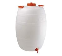 Bidón de plástico de boca ancha (PE-HD, 100 Lt, dos asas laterales, grifo integrado