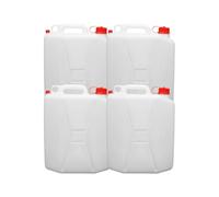 Bidón Plástico Alimentario HDPE, Blanco, 20 Litros, 33x19x44 cm, Pack de 4, con Tapa Roja, para Agua y Alimentos