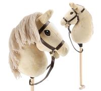 Bieco Caballo de Juguete Beige - Tamaño M, con Brida | Barra y Cola Desmontables, para Salto, Doma y Juego | Caballo de Juguete